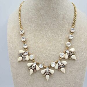 J Crew White Resin Statement Necklace with Large Clear Round Set Crystals